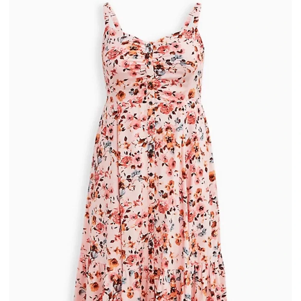Torrid Challis Floral Pink Button Front Midi Dress - Picture 2 of 3